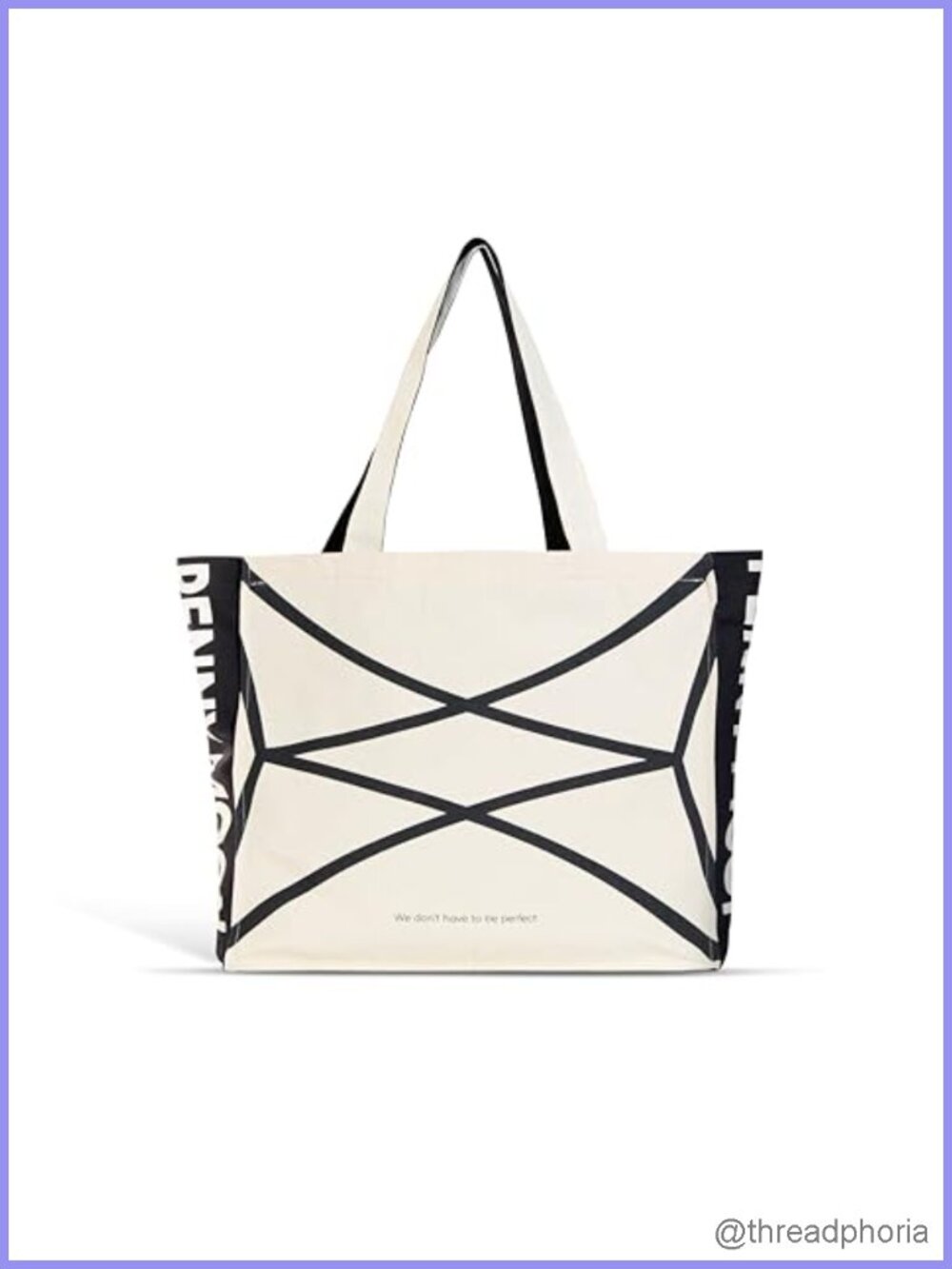 Cotton Canvas Shoulder Bag with Inner Pocket, Abstract Design Tote